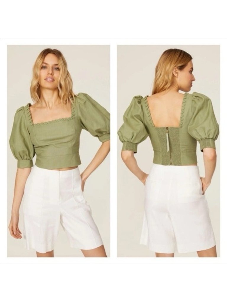 Ted Baker Daisea Cropped Short Sleeve Green Linen Top Us 6